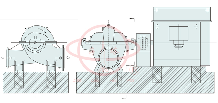 SOW型蝸殼式雙吸清水管道(dào)泵安裝形式